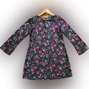 GAP Women’s Black Floral Long Sleeve Mini Dress with Pink & Red Roses NWOT